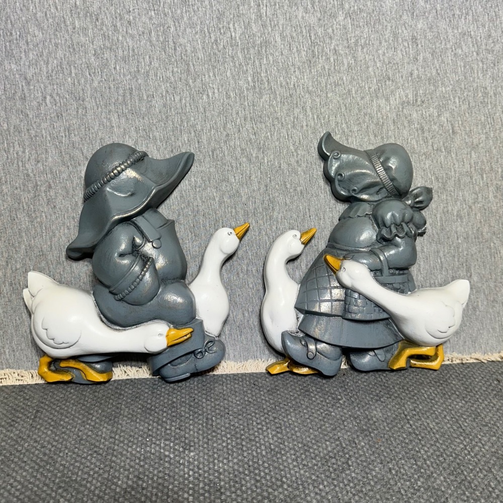 Vtg 80's Farmhouse Burwood Product Cottagecore Boy Girl Geese Wall Decor Plaques